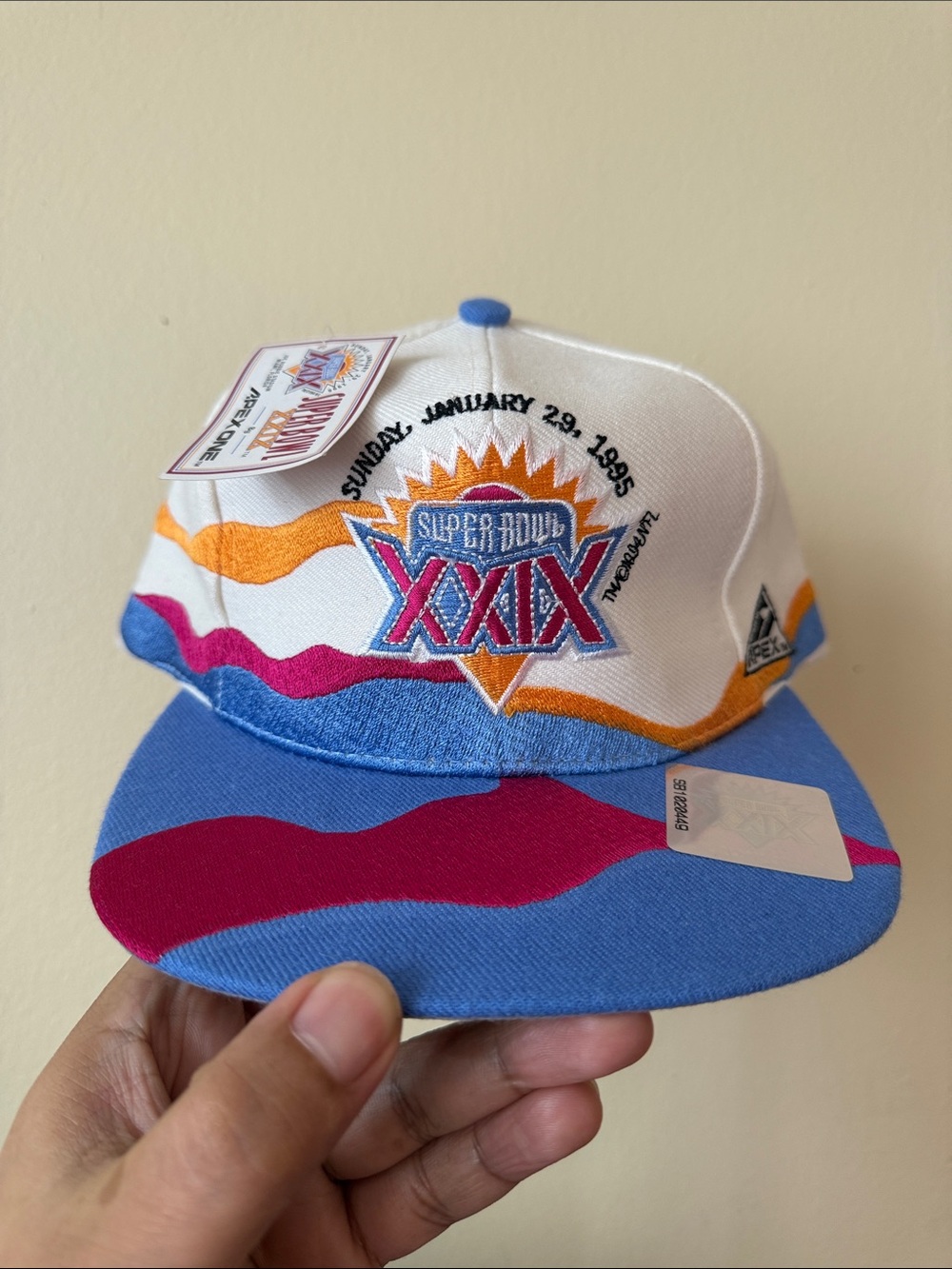 Apex Super Bowl XXIX White Blue Pink Orange Yellow Snapback Hat